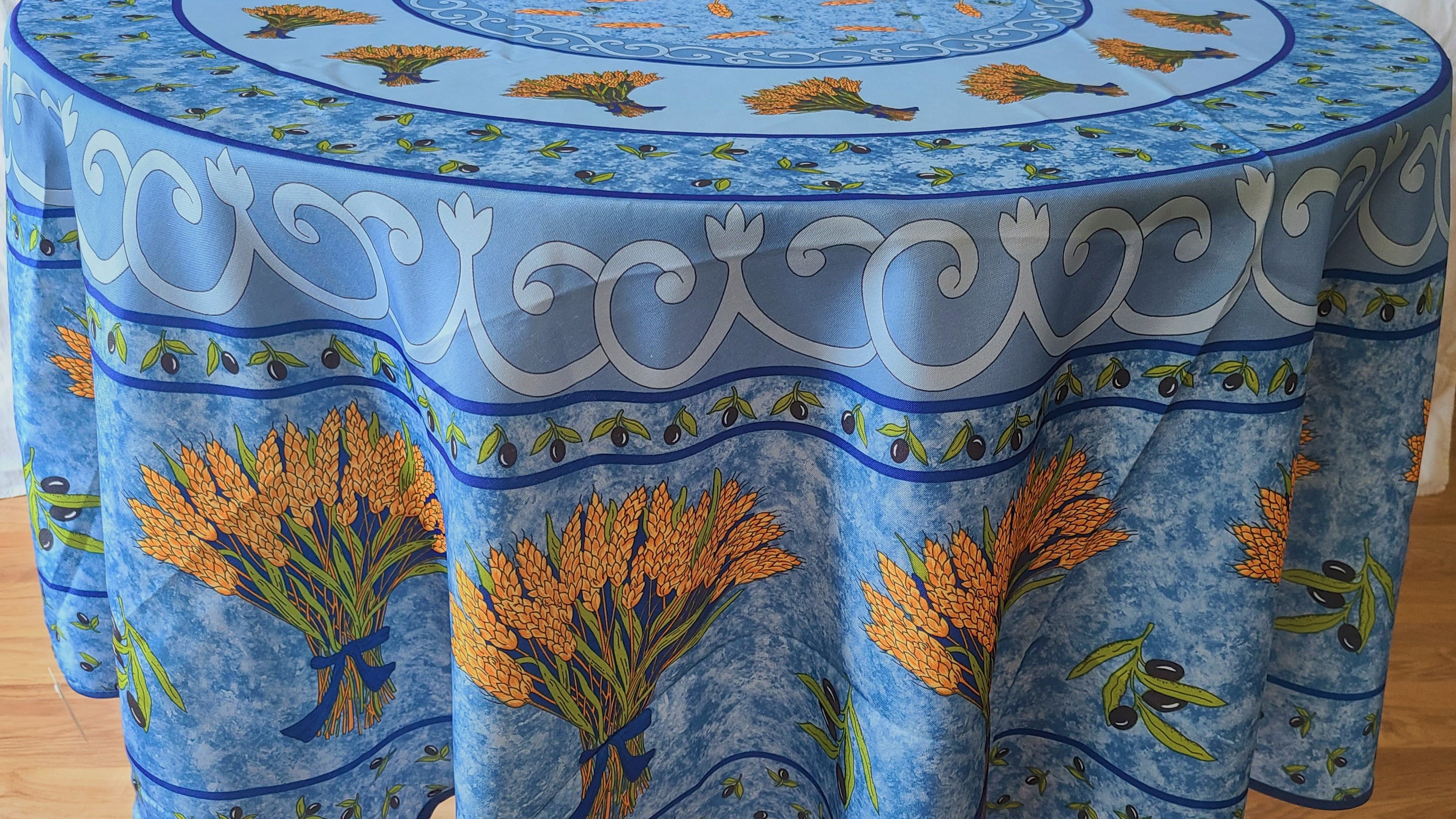 Tablecloth Provence 180 cm ROUND Olives Blue France Non-Iron Easy Care 