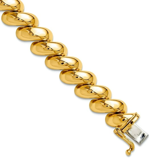 14k Yellow Gold Hollow Polished San Marco Bracelet 7 Inch Box Clasp 10mm Wide Link Bracelet for Women