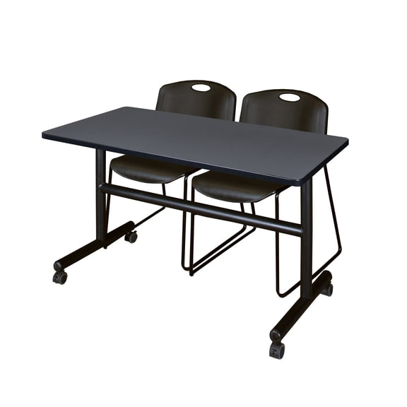 Regency Kobe 48 x 30 in. Flip-Top Training Nesting Table- Grey, 2 Zeng Stack Chairs- Black