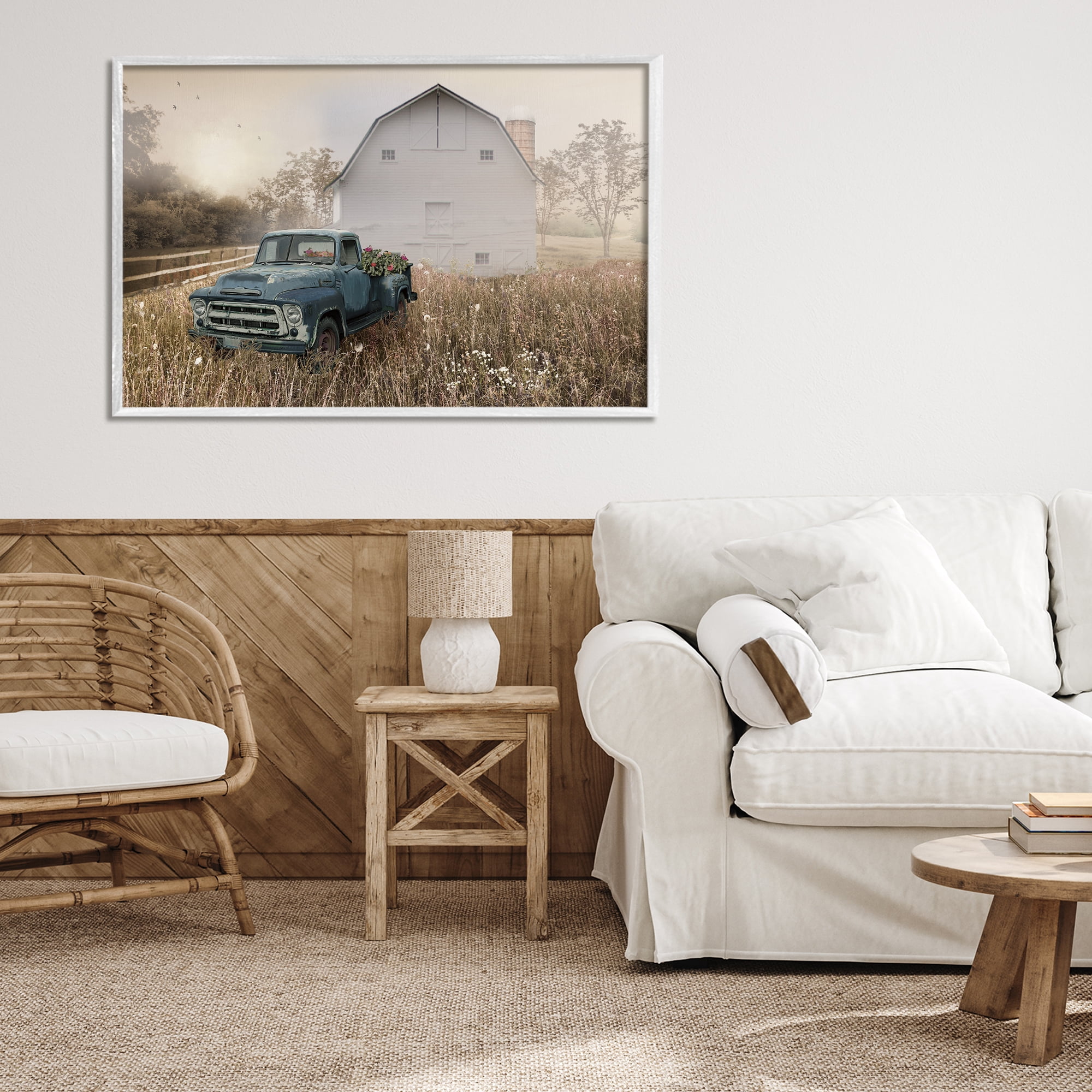 Stupell Industries Vintage Pickup in Wildflowers White Framed Giclee Art, design by Nan