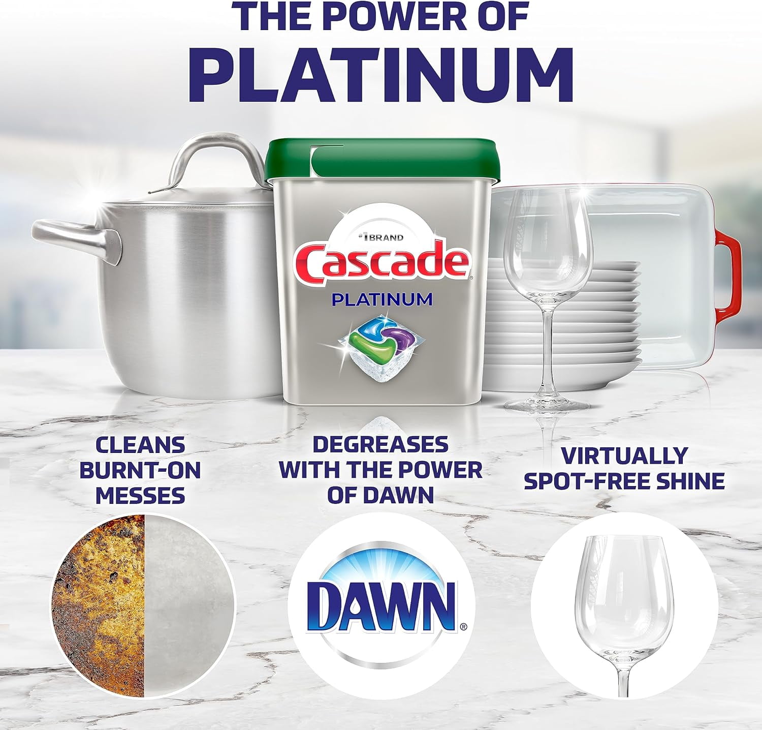 Platinum Dishwasher Pods, Dishwasher Detergent, Actionpacs, Fresh, 62 Count