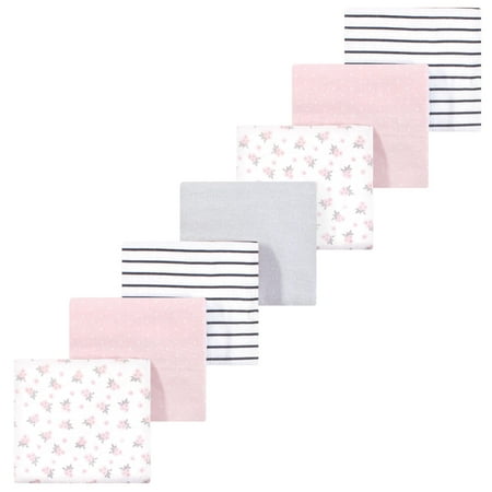Luvable Friends Hudson Baby Flannel Receiving Blankets 7pk, Pink Blossom Gray