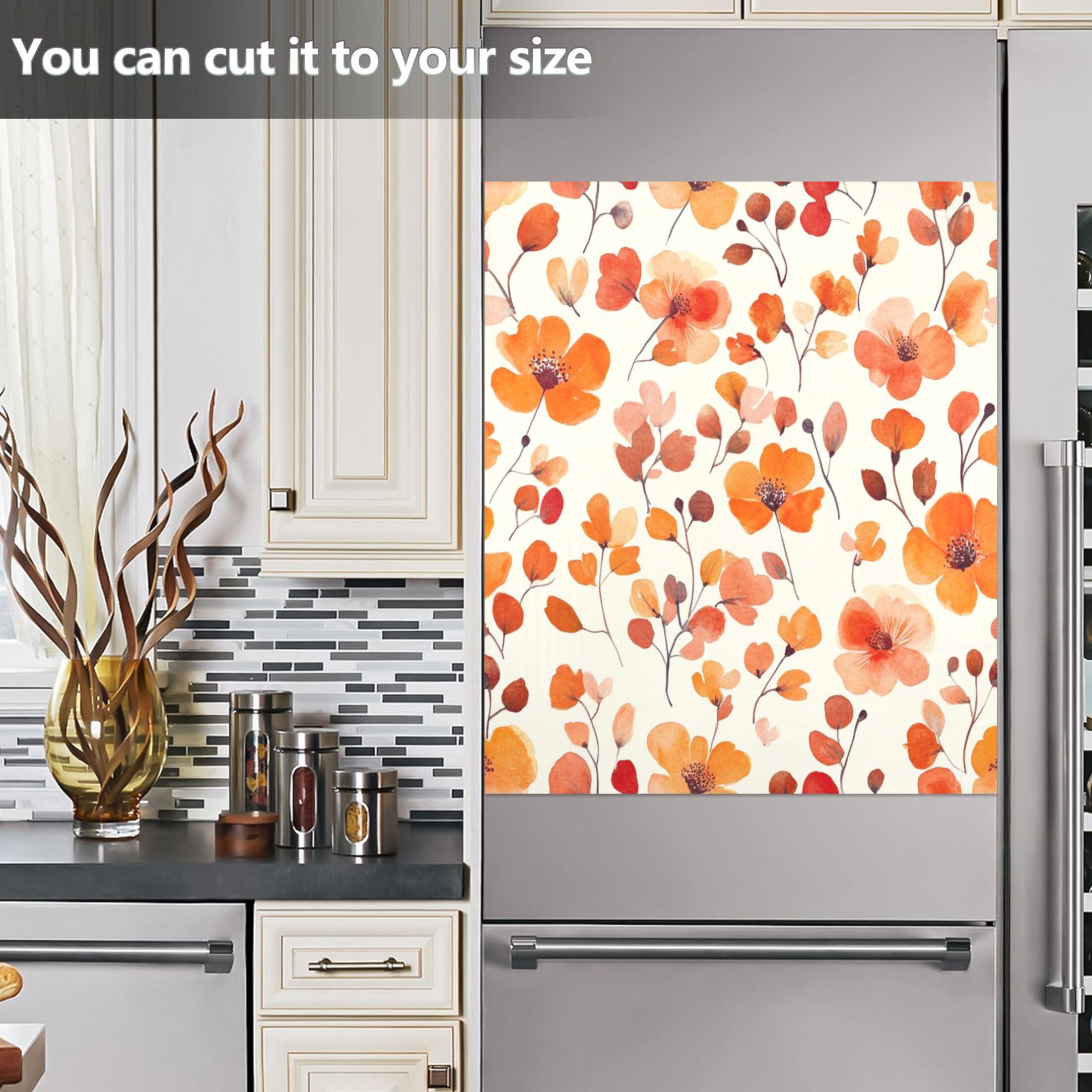 Dishwasher Magnetic Sticker 23x26 Inch Refrigerator Magnetic Sticker Washing Machine Magnetic Sticker Kitchen Panel Magnetic Sticker Home Decor Cartoon Orange Flowers