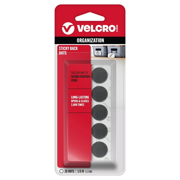 VELCRO Brand Sticky Back Coins | Classroom and Office Organization | Black 7/8" | 20 Count Circles