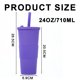 thumbnail image 2 of Vaso de plástico plano de 24 onzas, sin BPA, vaso reutilizable de gran tamaño con tapa y pajita., 2 of 5
