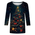 thumbnail image 4 of Womens Christmas Outfit Glitter Snowflake Shirt Womens Tops 3/4 Sleeve Round Neck Casual T Shirt Dressy Trendy Tops, 4 of 4