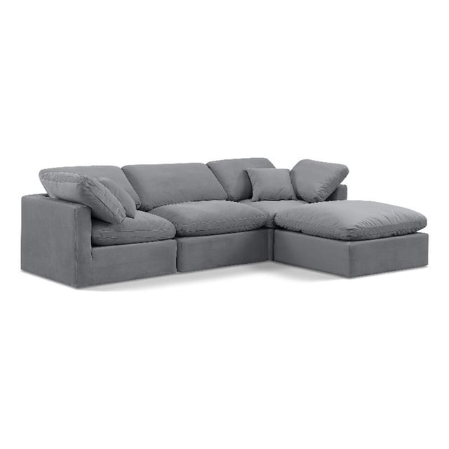 Meridian Furniture Indulge 94" Velvet L-Shaped Modular Sectional in Gray