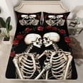 thumbnail image 2 of Homewish Teens Adults Gothic Skeleton 4 Pieces Queen Sheet Sets,Red Flower Rose Ultra Soft Flat Sheet,Exotic Style Queen Fitted Sheet,Ultra Soft Home Decor, 2 of 7