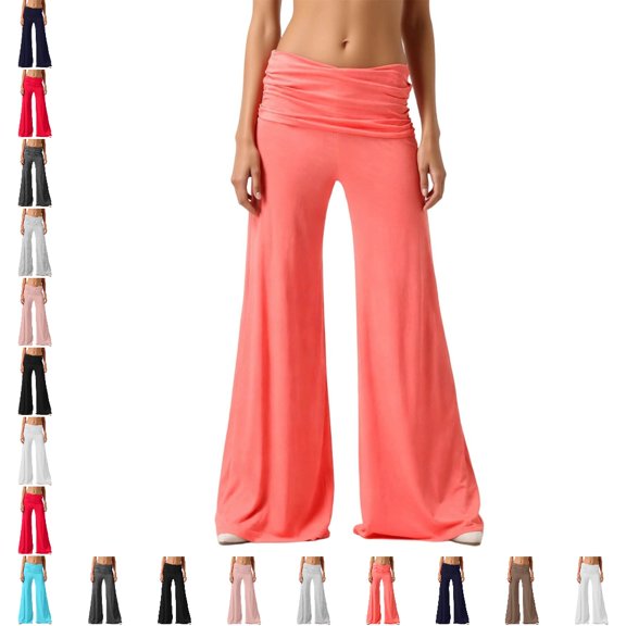 GPOECD Plus Size Leggings Casual Waist Pleated Loose Wide Leg Trousers Comfort Style Stretchy Relaxed Wide Leg Yoga Pants,Orange,XXXXXL