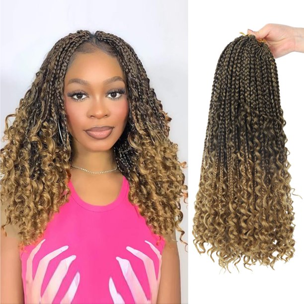 8 Paquetes De Trenzas De Caja De Diosa, Pelo De Ganchillo Para Mujeres Negras, 14 Pulgadas, Rubio Degradado, Trenzas Bohemias Sin Nudos, Pelo De Ganchillo, Preenrollado, Sintético, 3 Trenzas Bohemias