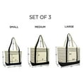 thumbnail image 3 of DALIX Stripe Tote Shoulder Bag Deluxe Cotton Canvas Set of 3 in Black, 3 of 7