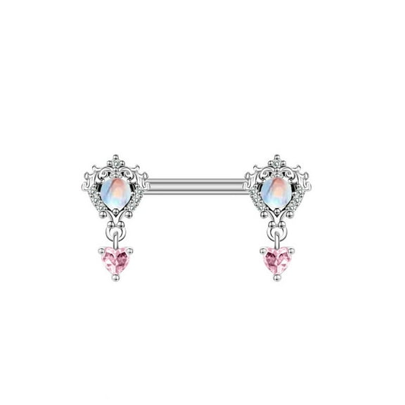 1 pc 316L Surgical Stainless Steel Pave Cubic Zirconia Nipple Rings Heart 31mm