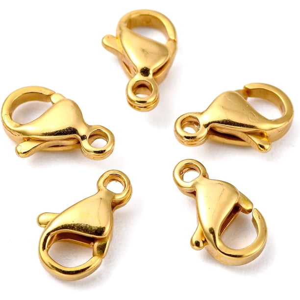 10 broches genéricos de pinza de langosta, acero inoxidable 304 chapado en oro, diseño de loro, ideales para la creación de joyas y como regalo de San Valentín.