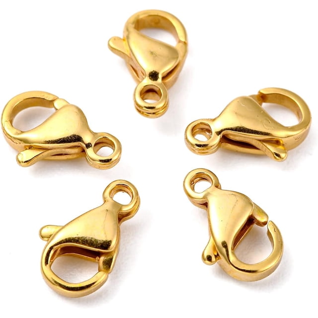 10 broches genéricos de pinza de langosta, acero inoxidable 304 chapado en oro, diseño de loro, ideales para la creación de joyas y como regalo de San Valentín.