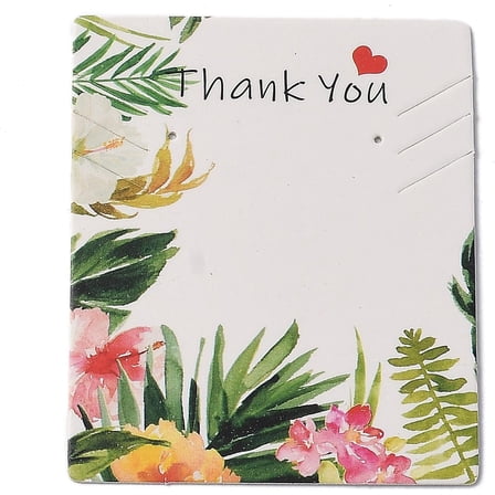 100Pcs Paper Blank Jewelry Display Card White Cardboard Necklace Earring Set Cards 2x2.52 Inch Flower Pattern Thank You Jewellery Exhibition Selling Cards Label for Bracelet Ring Wedding