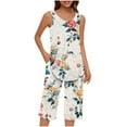 thumbnail image 2 of QATAINLAV Summer Capri Pajamas for Women Set Sleeveless Crewneck Shirt and Cropped Pants 2 Piece Lounge Sets Casual Tank Tops Capris Sleepwear Outfits Prime Today Navy XXL, 2 of 7