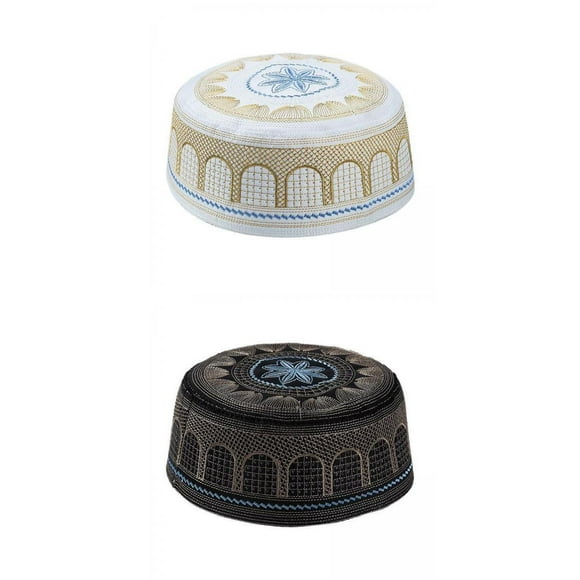 Milaget 2x Islamic Muslim Mens Prayer Kufi Hat Structured Turkish Namaz Beanie Topi