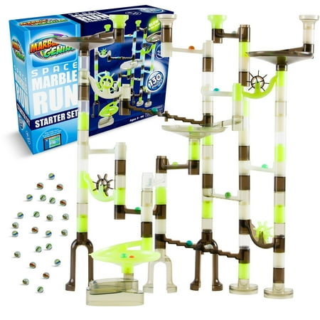 Marble Genius Marble Run Starter Set STEM Toy for Kids Ages 4 - 12 - 130 Complete Pieces (80 Translucent Marbulous Pieces and 50 Glass Marbles), Construction Building Block Toys, Theme (Space)