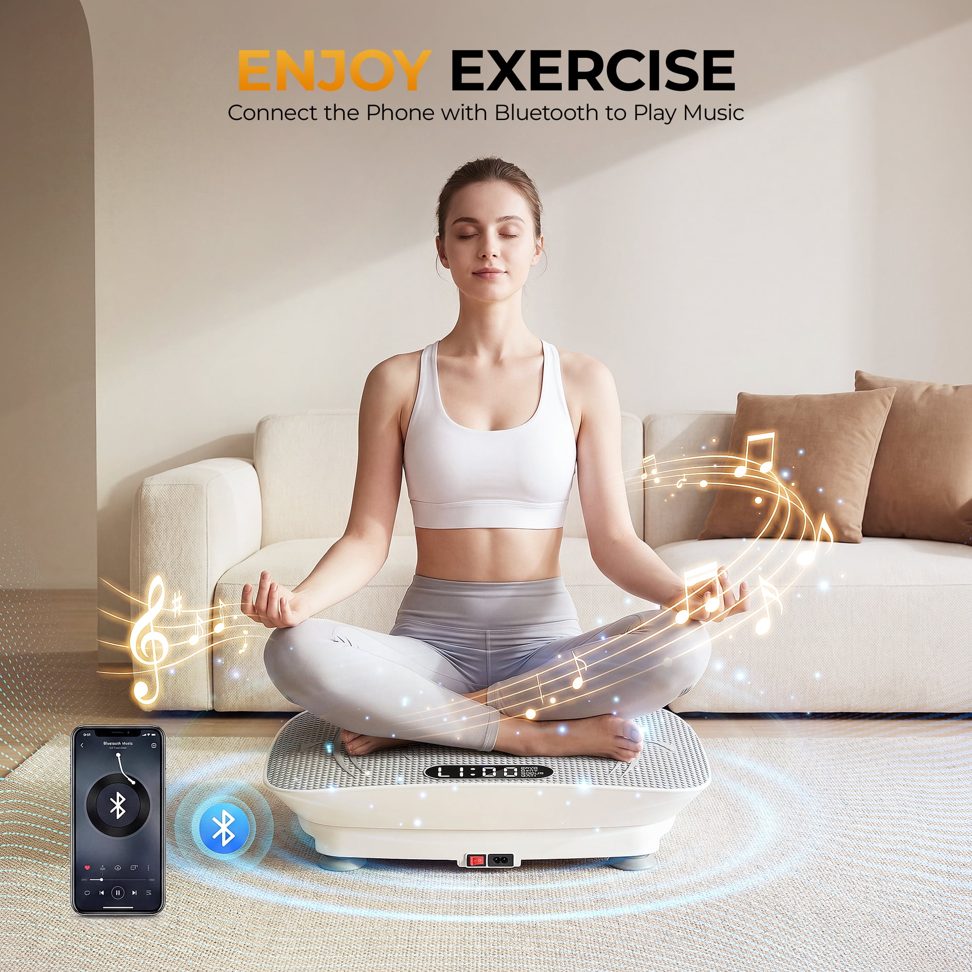 Airfind Vibration Plate Exercise Machine for Lymphatic Drainage, Whole Body Vibration Platform with Bluetooth, Remote,2 Yoga Strap,5 Resistance Bands for Home Exercise Gym,450lb Capacity,White