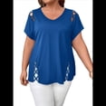 thumbnail image 1 of Blusas Tipo Túnica de Corta para Mujer, con Escote en V Recortado, Elegantes, Informales, Holgadas y Largas Azul Real L, 1 of 7