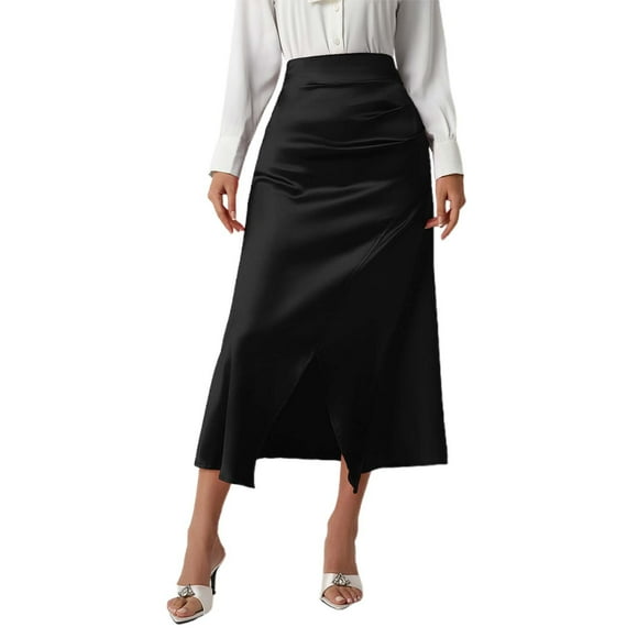 Rose Fringe Table Skirt Women Suit with Skirts Skirt Adult 12 Skirts for Juniors High Waist Split Satin Pleated Solid Color Bodycon For Women Black S