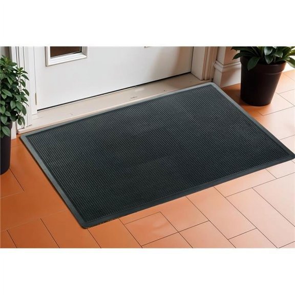 HomeRoots 573964 Modern Rectangle 18 x 30 in. Black Rubber Outdoor Door Mat