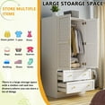 thumbnail image 4 of PAKASEPT Armoire Wardrobe Closet with 2 Woven Doors, Armoire Storage Closet Cabinet with Drawers, Hanging Rod, Freestanding Wooden Armoire Wardrobe for Bedroom, 4 of 7