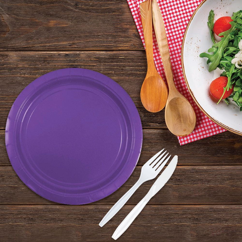 JAM Paper Medium Purple Paper Plates, 9in, 50 per Pack