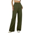 thumbnail image 3 of Elastic Waist Trousers Women's Loose Fit Casual Twill Pants, High Waisted Straight Leg Work Slacks with Pockets, Office Business Casual Bottoms for Women | CSEONE,Army Green XL, 3 of 9
