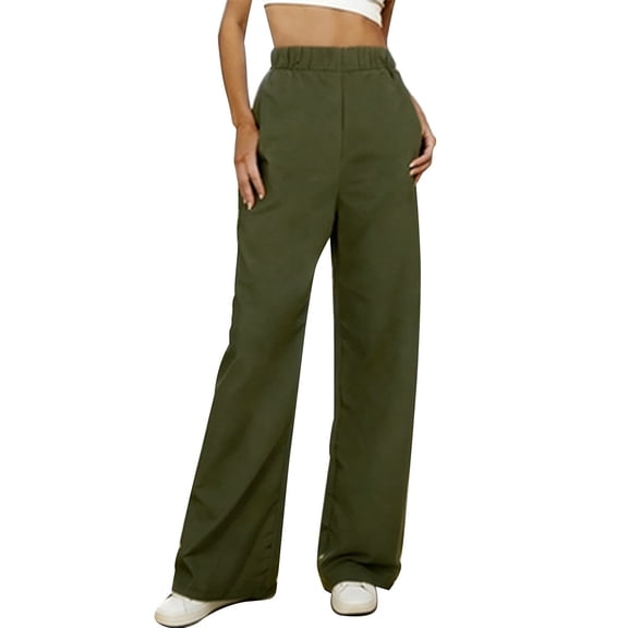 Tnhcen Women's Elastic Waist Wide Leg Pants Tencel Cotton Blend Relaxed Fit High Waisted Straight Leg Trousers S - 2XL Casual Women's Bottoms