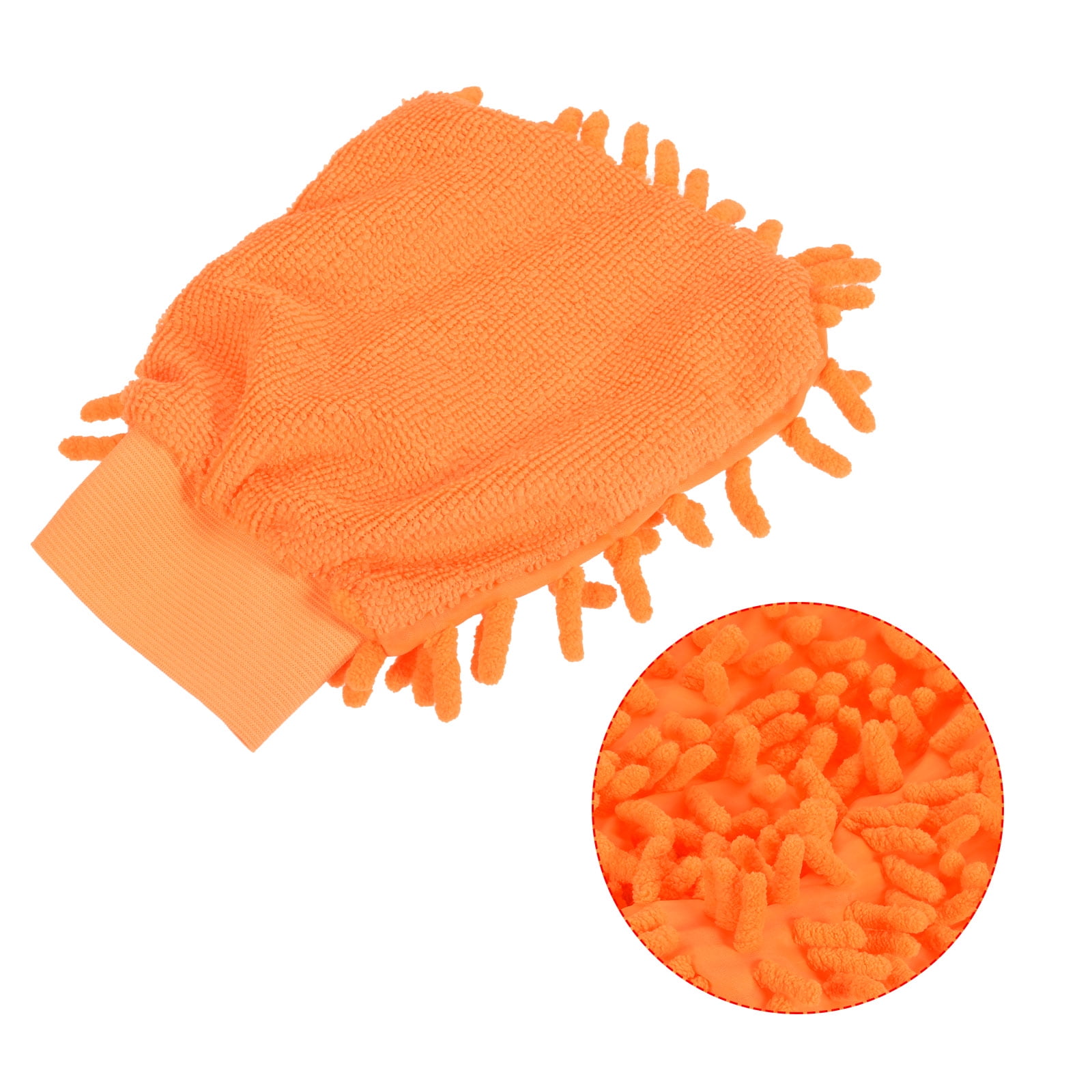 Unique Bargains Microfiber Chenille Mitts Reusable Scratch-Free Cleaning Gloves for Home Orange