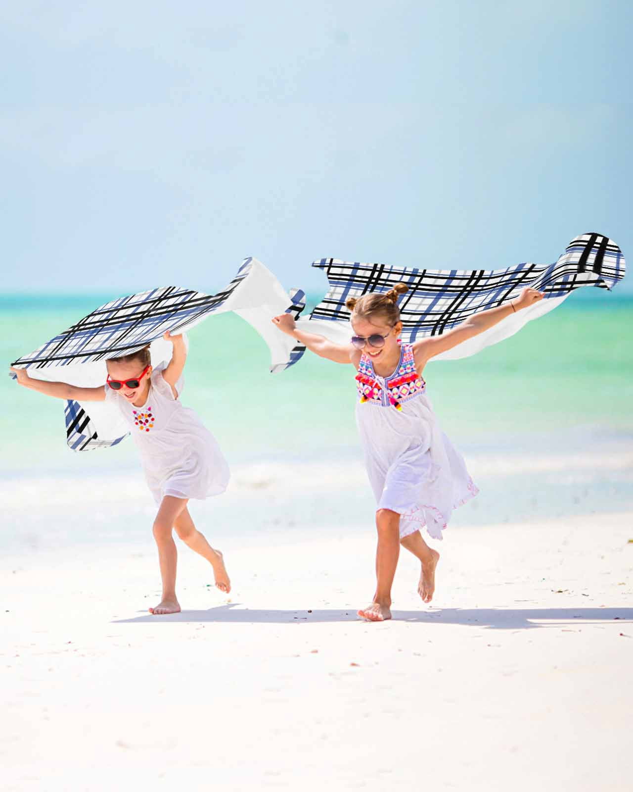 Blue Black Plaid Beach Towels Oversized Super Absorbent, Farmhouse Blue Black Checkered Lightweight Bath Towel Quick Dry Sets For Bathroom/Pool/Rv Camping/Beach Play/Gym Room/Picnic 30"x60"