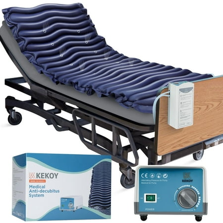 kekoy alternating air pressure mattress pad, bed sore prevention solution mattress topper with 5-setting adjustable pump, waterproof pressure relief ulcer cushion pad for hospital and home use, blue