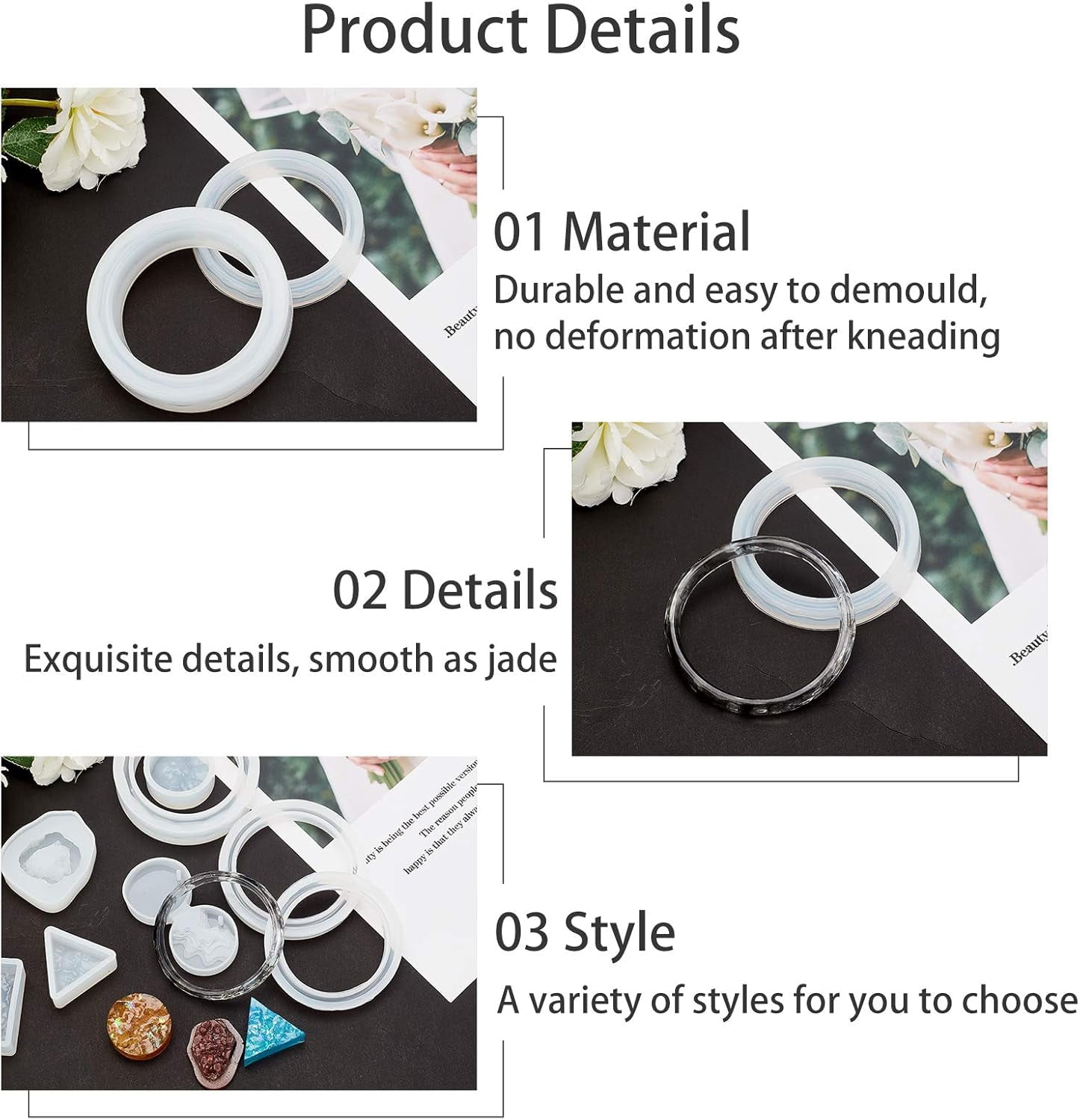 DIY Silicone Bangle Molds Kits Resin Casting Molds Epoxy Resin Jewelry Making with Latex Finger Cots Plastic Measuring Cup Pipettes Nail Art Glitter Decoration 1 Set