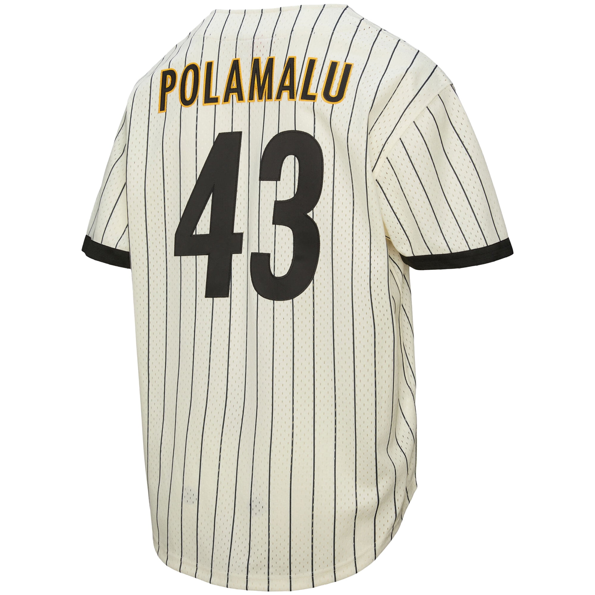 Men's Mitchell & Ness Troy Polamalu Cream Pittsburgh Steelers Name