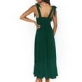 thumbnail image 3 of Women Sleeveless Dress Lace Up Shoulder Straps Ruffle Hem High Waist Belted Side Slits Summer Dress Blackish Green S, 3 of 4
