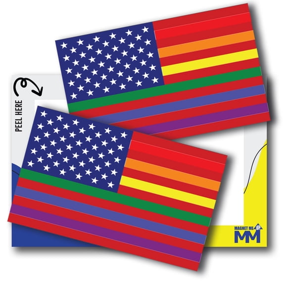 Magnet Me Up Gay Pride LGTBQ American Flag Adhesive Decal Sticker, 3x5"-USA Made