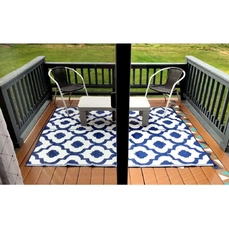  HOMEIDEAS Outdoor Rug, Waterproof Patio Plastic Straw Rugs, RV  Reversible Camping Mat, Portable Area Rugs for Outdoors, Camping, Picnic,  Beach, Backyard, Deck, Trailer, Navy Blue & White, 5' x 8' 