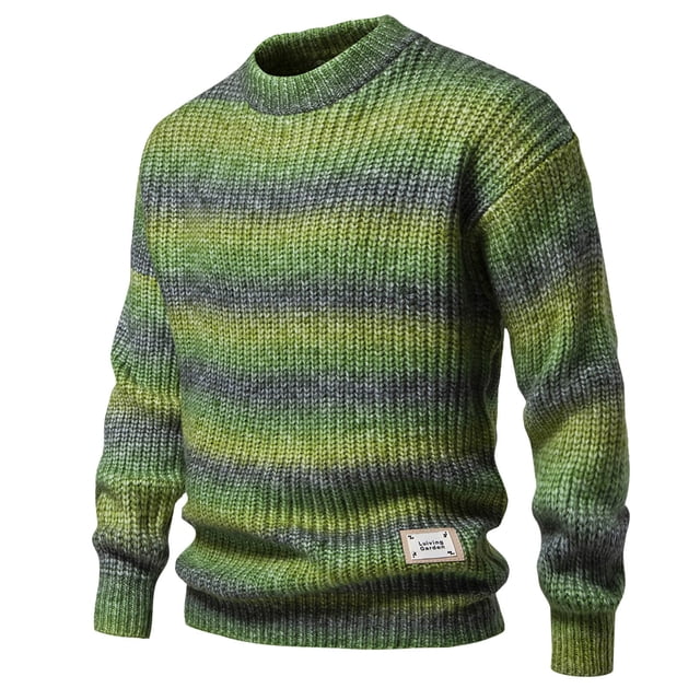 Styesk Mens Sweater Striped Print Pullover Sweater Cable Knit Crewneck Sweater Comfy Soft Oversized Sweater Casual Loose Sweaters with Ribbing Edge
