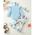 thumbnail image 3 of 3 Months Baby Girls Clothes 6 Months Girls 4PCS Floral Romper Outfits Set Letter Print Newborn Girls Long Sleeve Top Pants Set with Headband Blue, 3 of 10