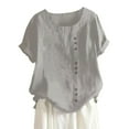 thumbnail image 4 of Tshirts Women Solid Color Crew Neck Raglan Sleeve Slit Loose Short Sleeve Button Casual Plus Size Shirts Silver L, 4 of 4