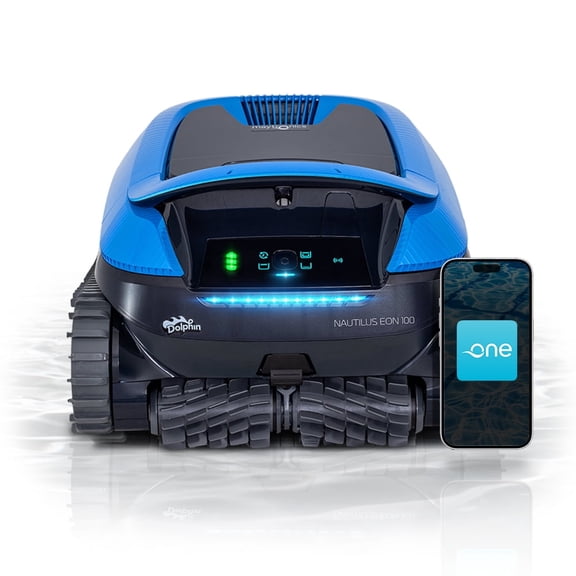 Dolphin Nautilus EON 100 Cordless Robotic Pool Cleaner Ideal for Pools up to 50 FT – Wi-Fi Connected, Wall & Waterline Scrubbing, Top-Load Filter, Smart Navigation