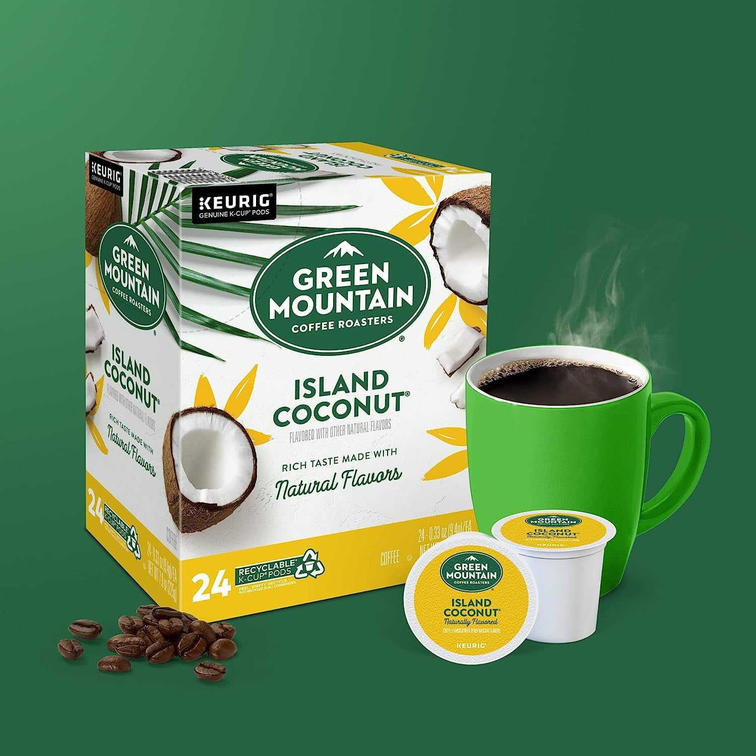 Green Mountain Coffee Roasters Island Coconut Keurig Single-Serve K-Cup Pods, Light Roast Coffee, 96 Count (4 Packs of 24)