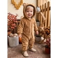 thumbnail image 3 of Cjfdfy Newborn Baby Boy Girl Halloween Animal Costume Clothes Brown Bear Long Sleeve Zip Up Hooded Romper Cute My First Halloween Fall Winter Costume 0-18M, 3 of 9