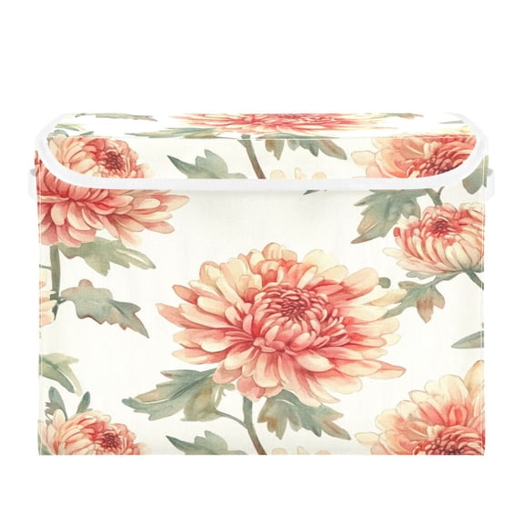 Storage Box With Lid 16.5x12.6x11.8In Foldable Stacked Household Storage Box Chrysanthemum Orange