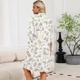 thumbnail image 7 of Zipper Robes for Women Lightweight Soft Summer Bathrobes for Women Zipper Front 3/4 Length Sleeve Knee Length Vintage Floral Print Loose Fit Sleepwear Nightgown with Pockets Purple M, 7 of 7