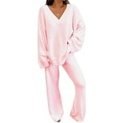 Sexy Dance Polar Fleece Sleepwear Set Long Sleeve Lounge Sets for Women Thick Wide Leg Pajamas Home V Neck Two Piece Outfit