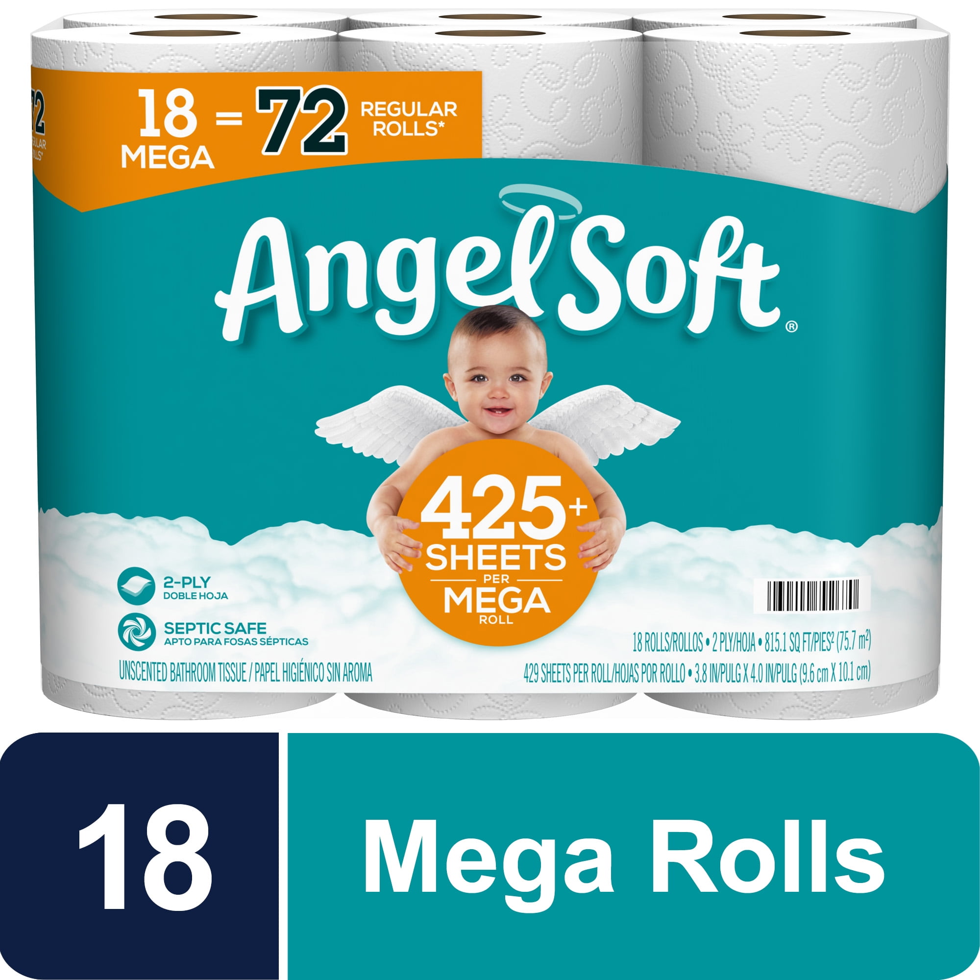 396 sheet per Angel Soft Toilet Paper, Linen, 36 Mega Rolls = 144 Regular Rolls 