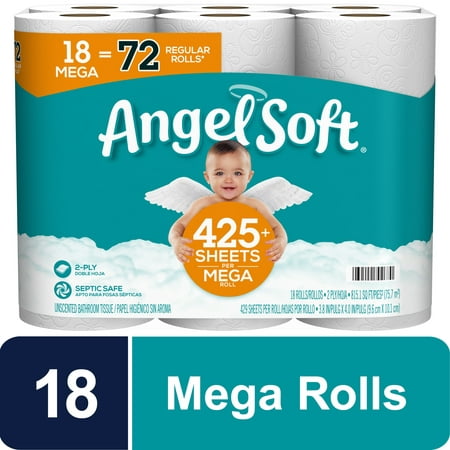 Angel Soft Toilet Paper 18 Mega Rolls = 72 Regular Rolls 2-Ply Bath Tissue