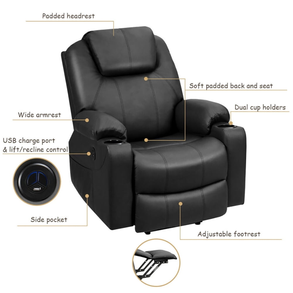 Finihen Massage Recliner Sofa, Electric Recliner Chair, Electric Power Lift Leather Massage Sofa, for Living Room, Bedroom, Black Finihen Massage Recliner Sofa, Electric Recliner Chair, Electric Power Lift Leather Massage Sofa, for Living Room, Bedroom, Black